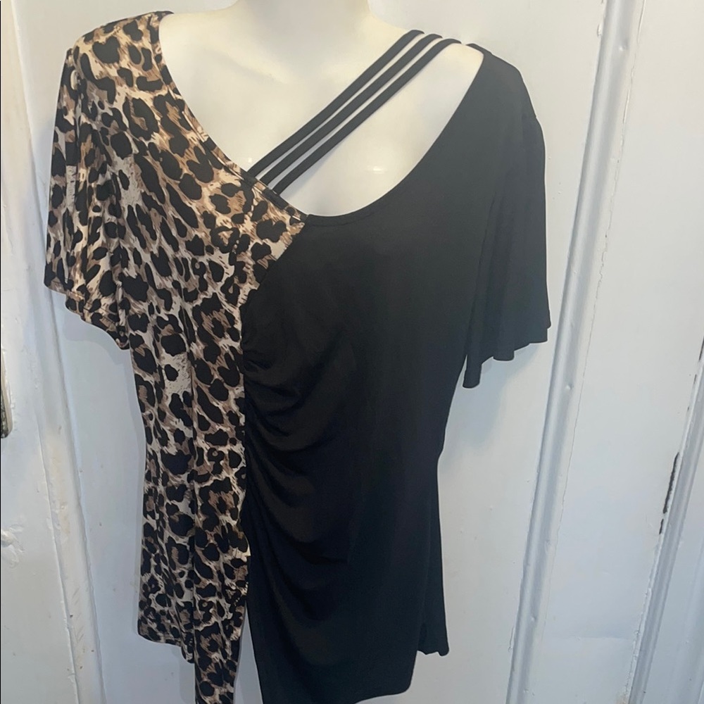 Leopard and Black Asymmetrical Top
